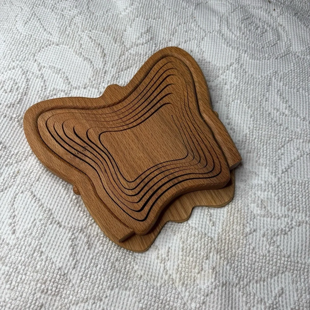 Vintage Butterfly‎ Collapsible Wooden Basket Folding Trivet Handcrafted Wood